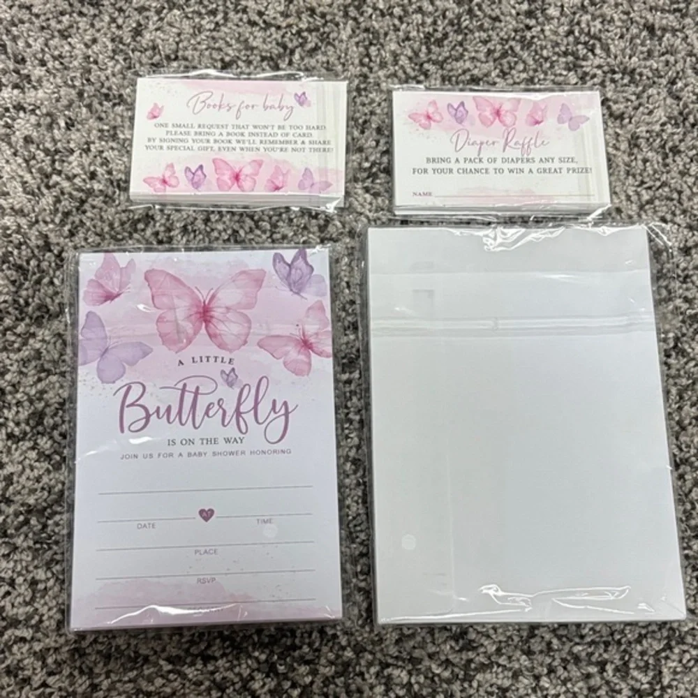 Butterfly Baby Shower Invitation Set - Pink and Purple